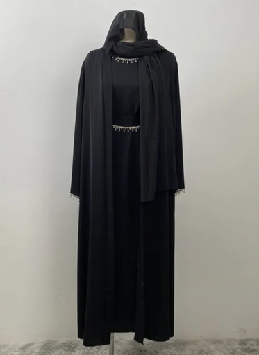 Full Outfit Moroccan Kaftan (with Scarf and Chain) - Black