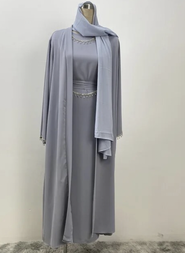 Full Outfit Moroccan Kaftan (with Scarf and Chain) - Gray